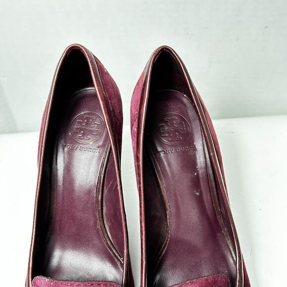 Tory Burch Women's Eliza Burgundy Suede Pointed Toe Loafer Style Pumps Size 9M - Picture 5 of 13